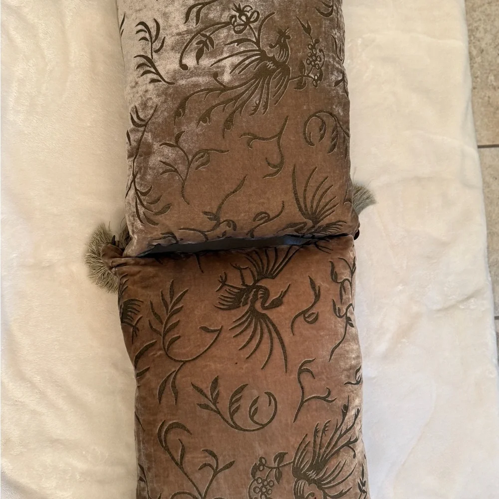 Vintage Pier 1 Imports 100% Silk & Burnout Velvet Pillow